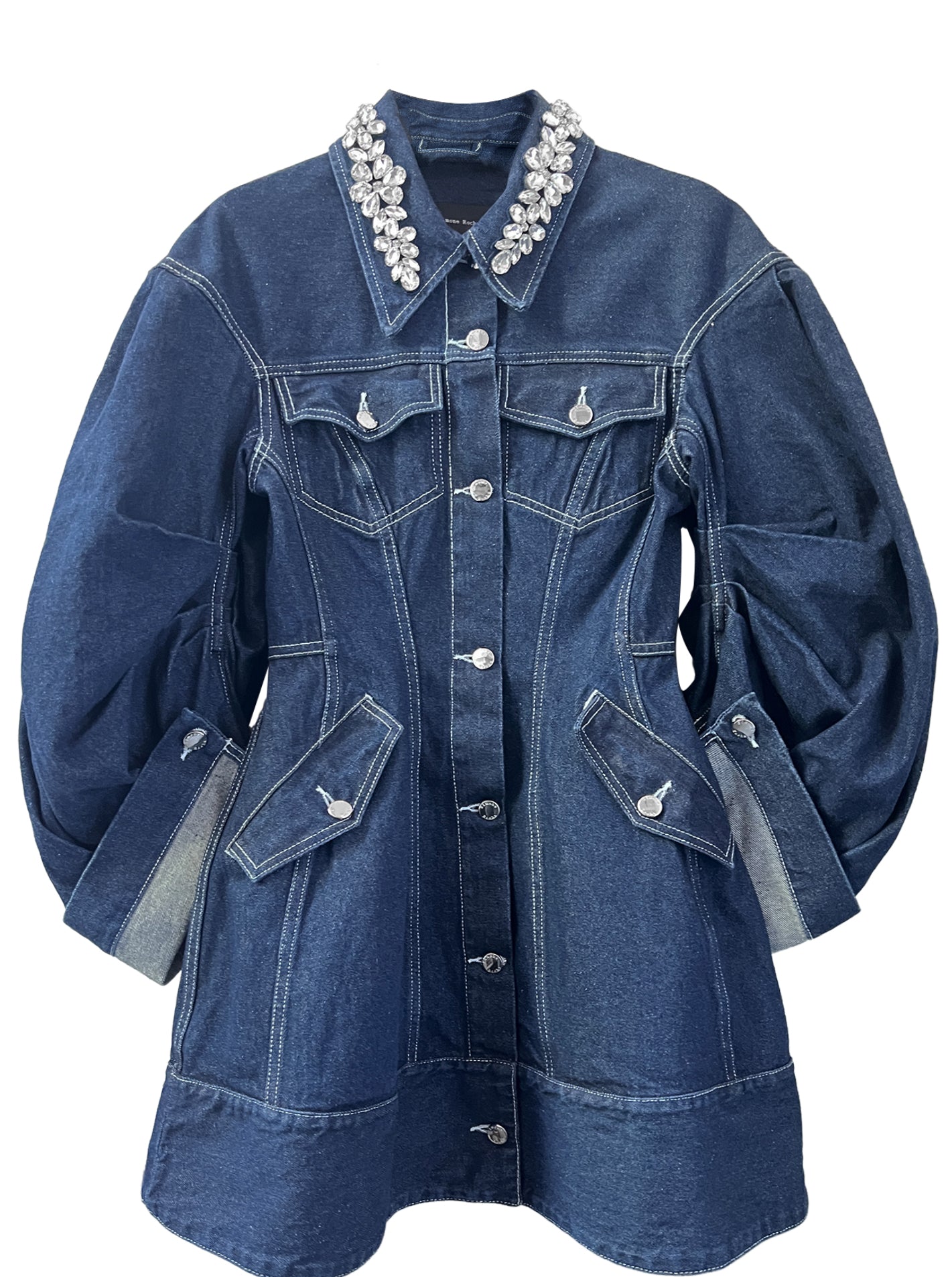 EMBELLISHED SCULPTED DENIM COAT
