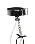 LEATHER BELT WITH PEARL CHAIN