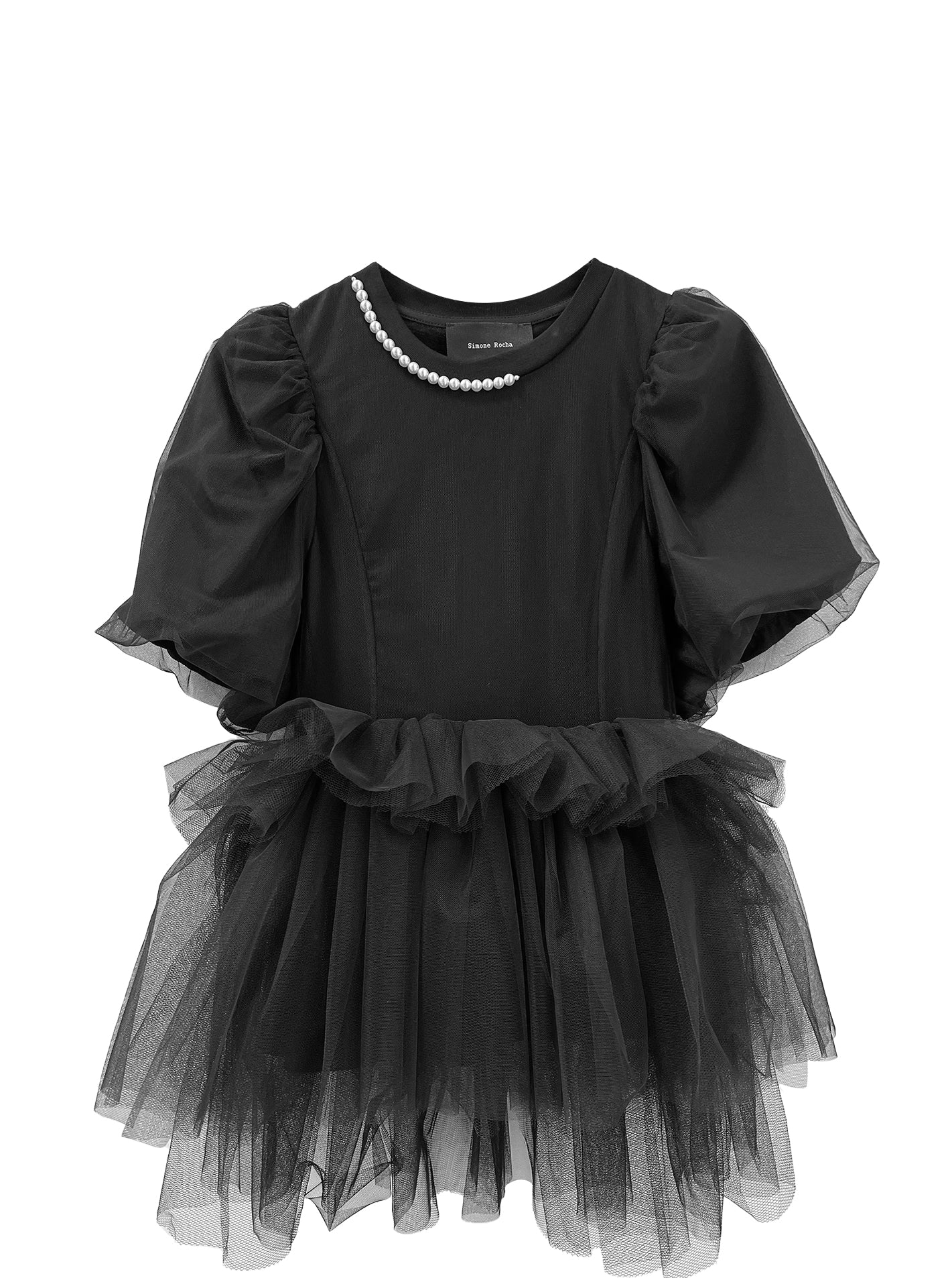 TULLE OVERLAY PUFF SLEEVE TUTU HEM T-SHIRT