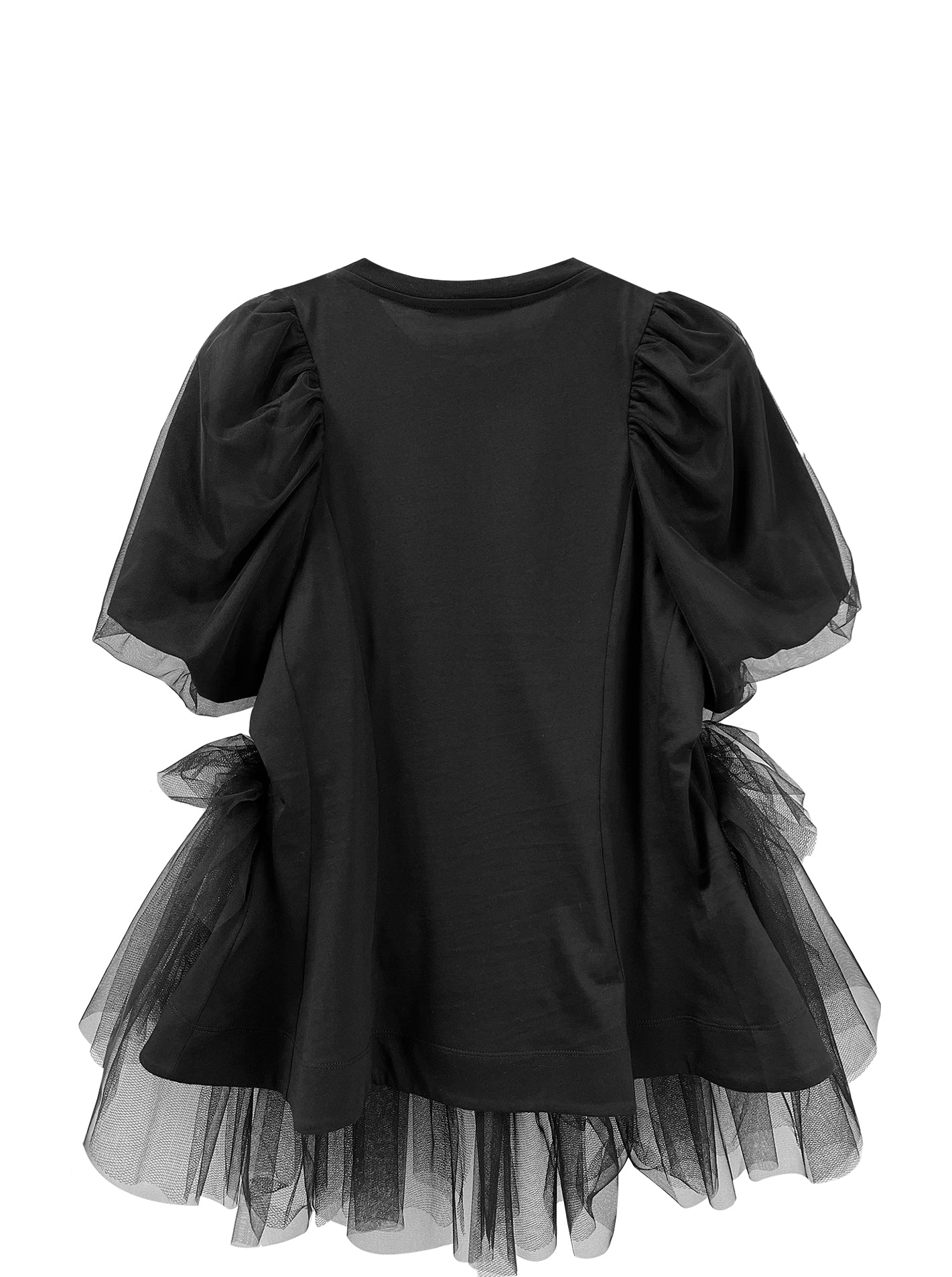 TULLE OVERLAY PUFF SLEEVE TUTU HEM T-SHIRT