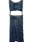 DENIM LONG SKIRT CUT OUT