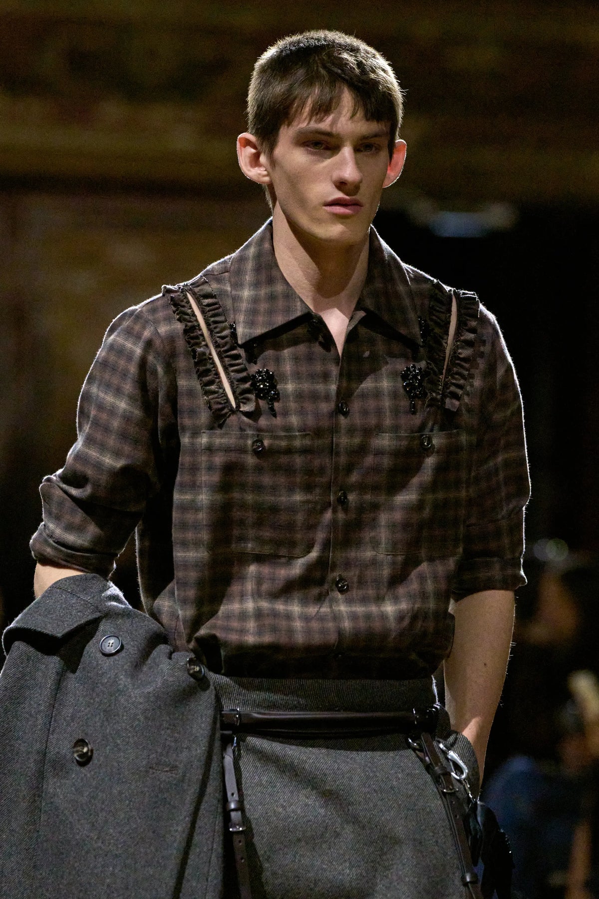RUFFLE SLASH FLANNEL SHIRT