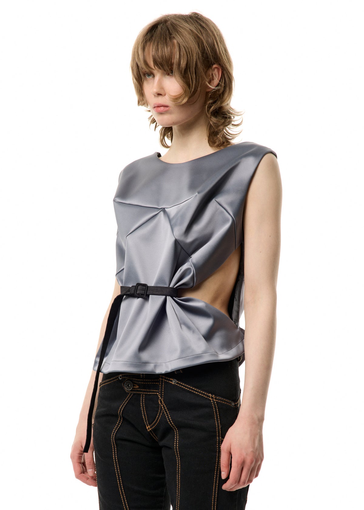 SATIN BELTED TOP