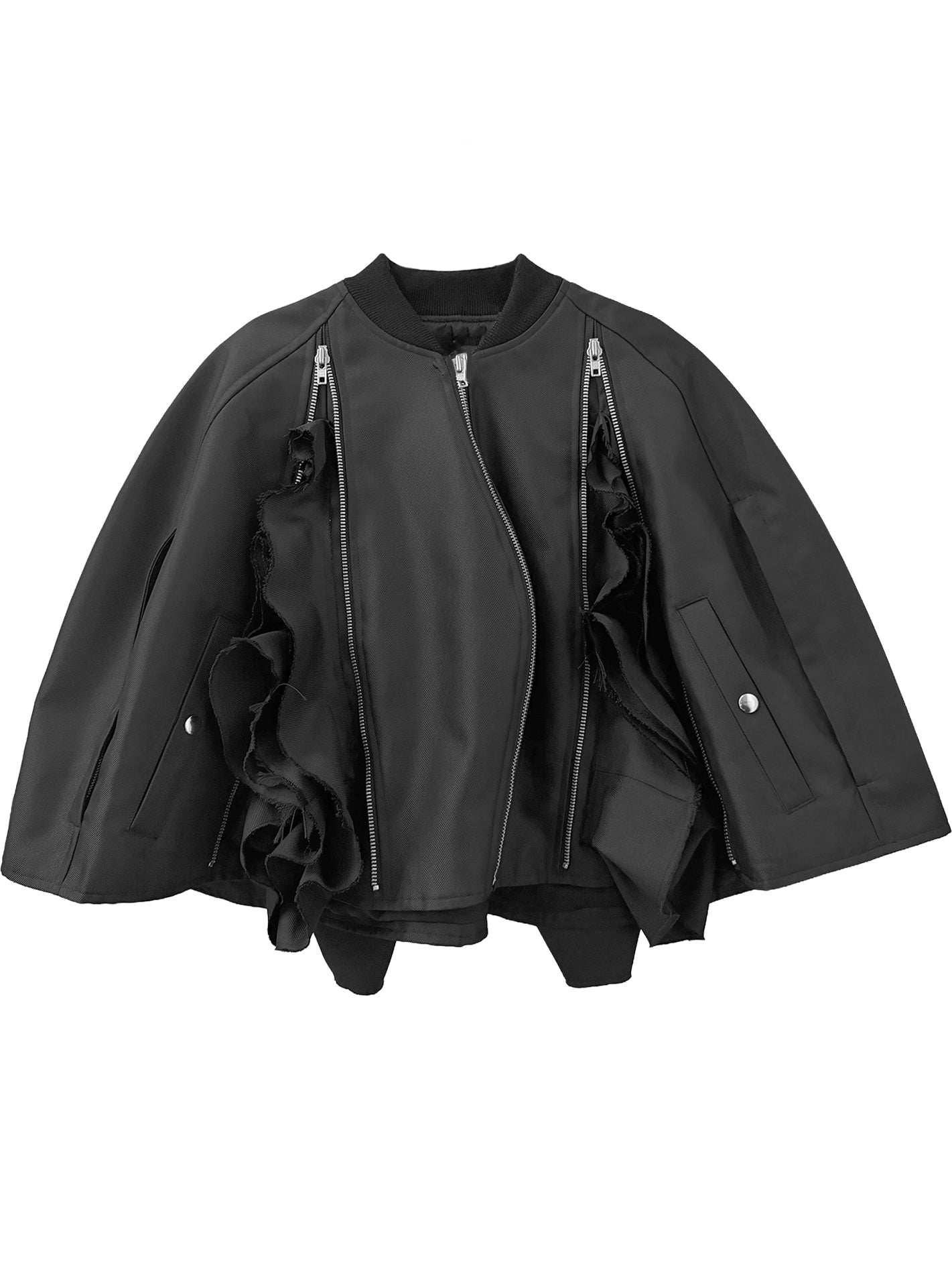 ZIPPED RUFFLE BOMBER CAPE