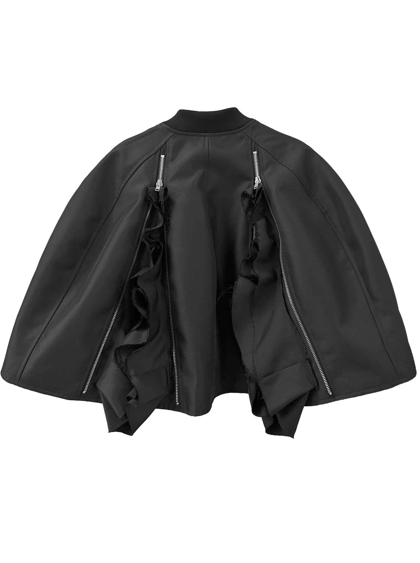 ZIPPED RUFFLE BOMBER CAPE