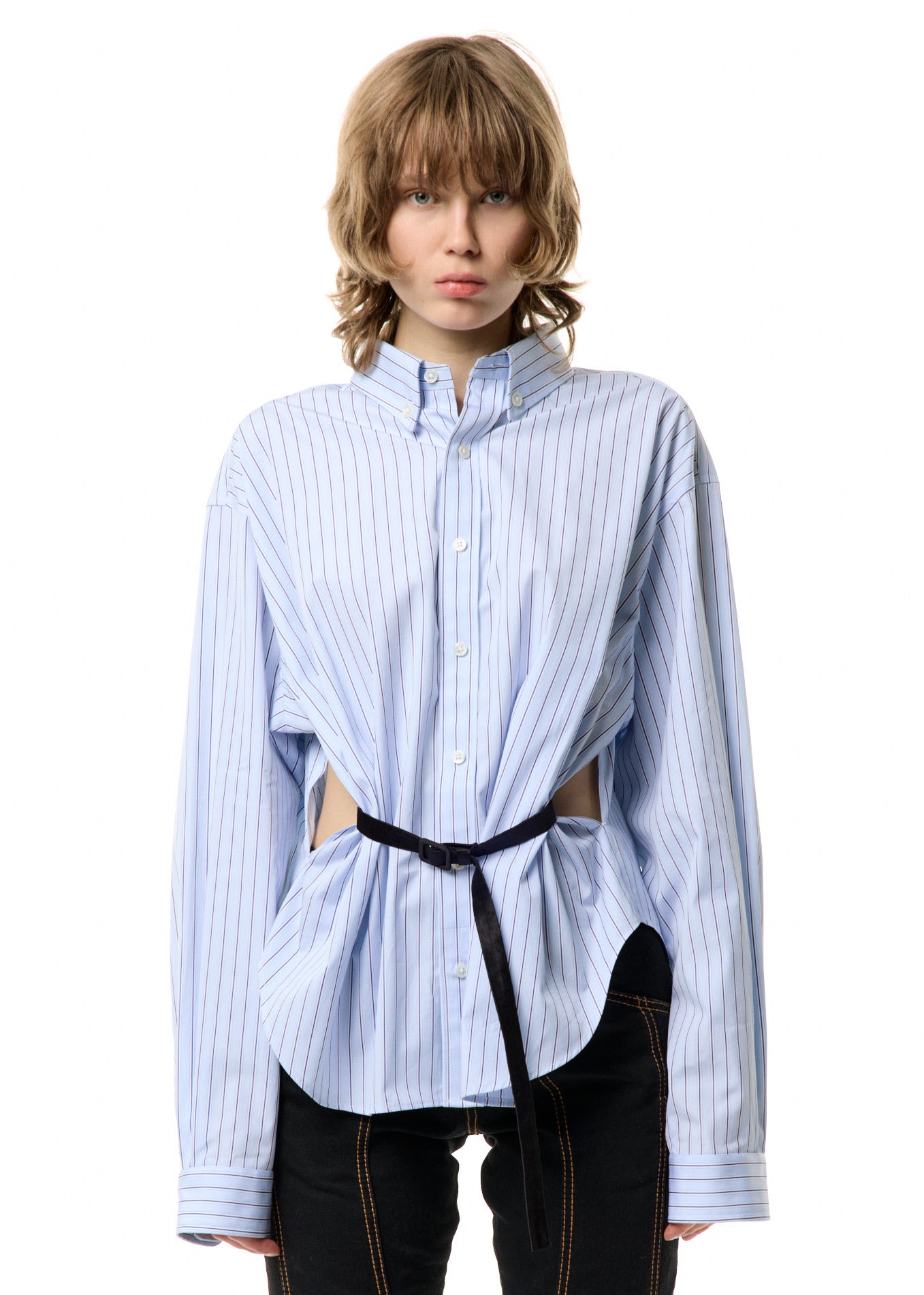 BELTED BUTTON DOWN SHIRT