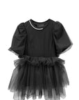 TULLE OVERLAY PUFF SLEEVE TUTU HEM T-SHIRT