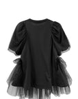 TULLE OVERLAY PUFF SLEEVE TUTU HEM T-SHIRT