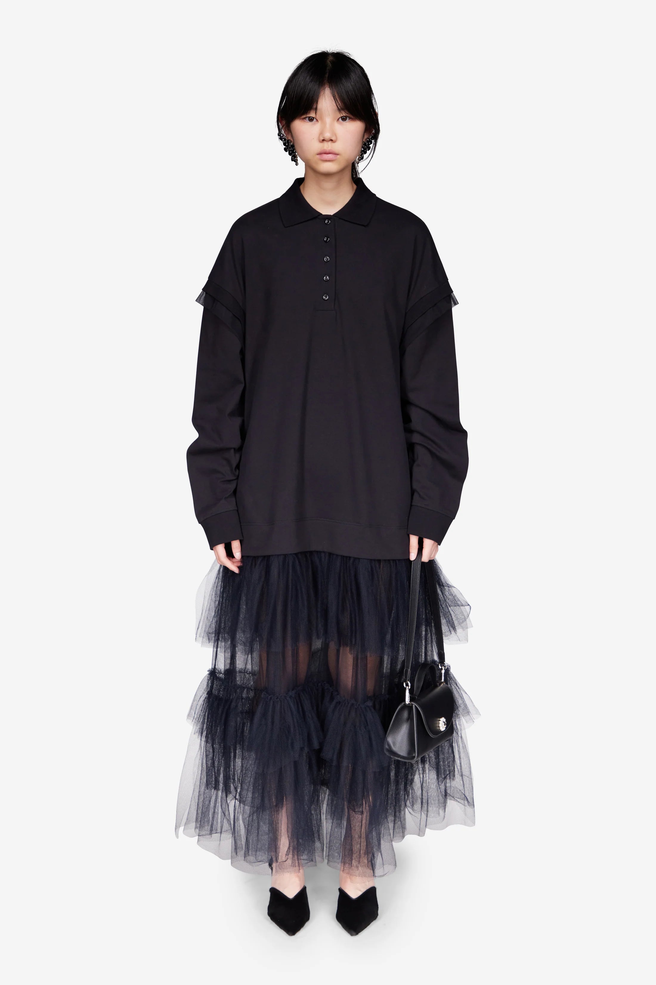 OVERSIZED TULLE HEM POLO DRESS