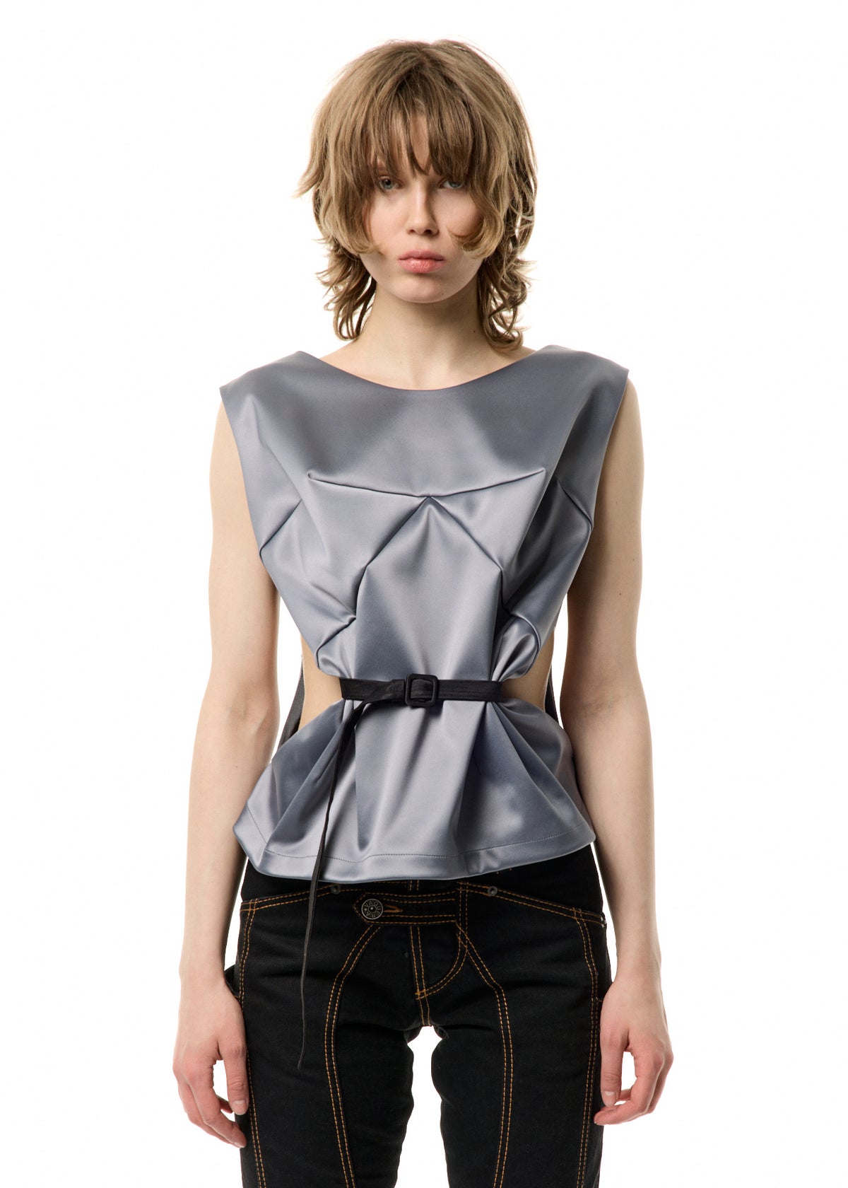 SATIN BELTED TOP