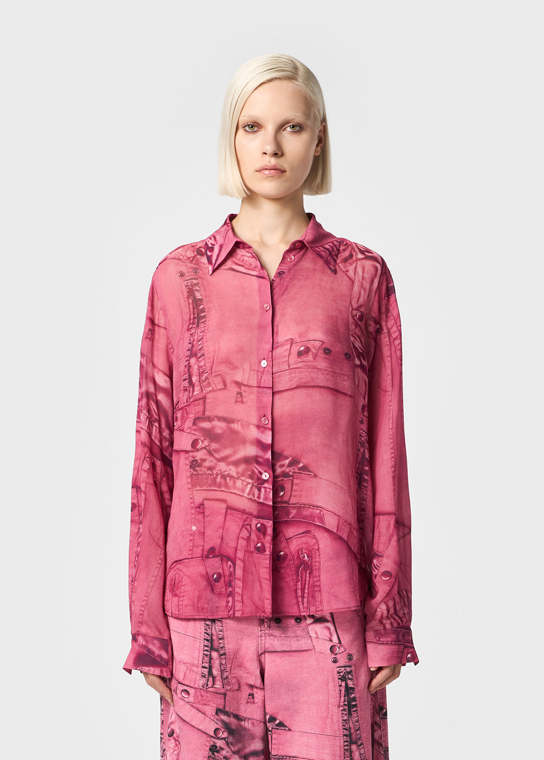SHIRT IN GEORGETTE WITH CARGO-PATCH PRINT