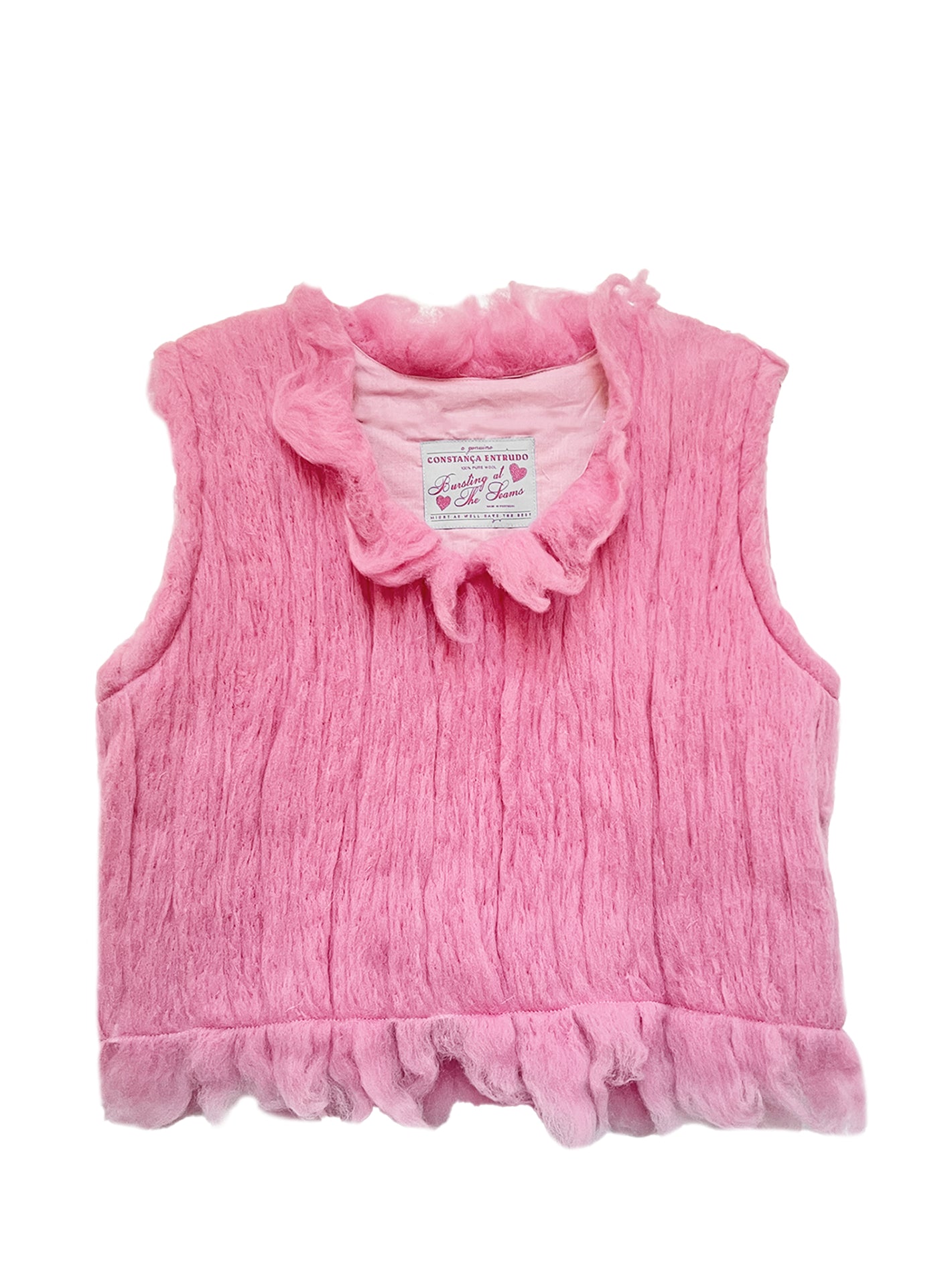 NEEDLE FELTED CROPPED MERINO WOOL PINK VEST