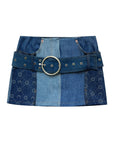 REGENERATED DENIM BELTED SKIRT